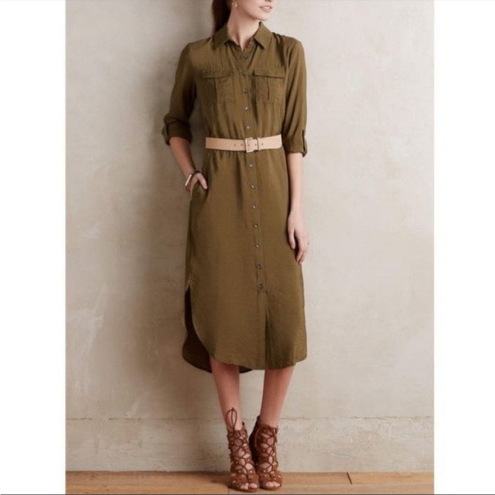 Olive Green Maeve Anthropologie Button up dress